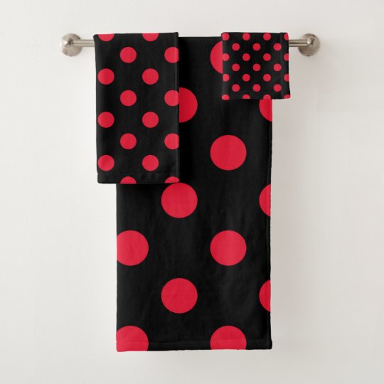 Black & Red Polka Dots Dot Bath Towel Set