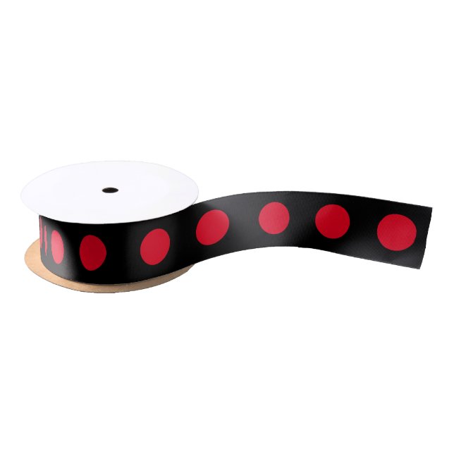 Black red polka dots satin ribbon (Spool)