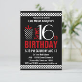Black Red Polkadots Sweet 16 Birthday Invitation (Standing Front)