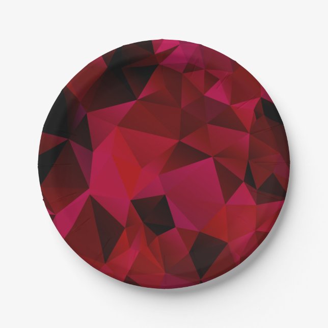 Black red, polygonal paper plates (Front)