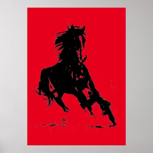 Black Red Pop Art Running Horse Silhouette Poster