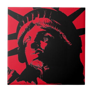 Black & Red Pop Art Statue of Liberty Ceramic Tile