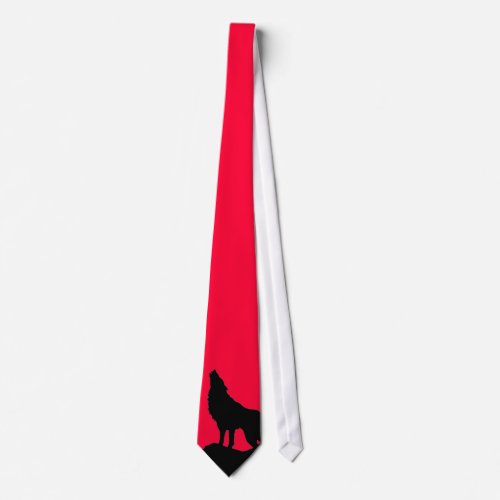 Black Red Pop Art Wolf on a Hill Neck Ties