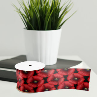 Black Red Poppy Flowers Floral Satin Ribbon