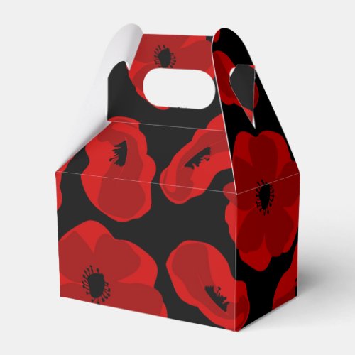 Black red poppy seamless roses pattern favor boxes