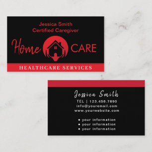 Black & Red Professional Home Help Caregiver  Business Card