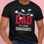 Black Red Proud Dad 2026 Graduate T-Shirt<br><div class="desc">Beaming with pride of the success of your kids achievements! Then show them how proud you are with these black graduation celebration t-shirts featuring falling mortarboard caps,  the text "proud dad of a 2026 graduate",  the grads name,  and the color red to represent their school or college colors.</div>