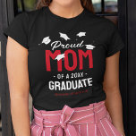 Black Red Proud Mom 2026 Graduate T-Shirt<br><div class="desc">Beaming with pride of the success of your kids achievements! Then show them how proud you are with these black graduation celebration t-shirts featuring falling mortarboard caps,  the text "proud mom of a 2026 graduate",  the grads name,  and the color red to represent their school or college colors.</div>