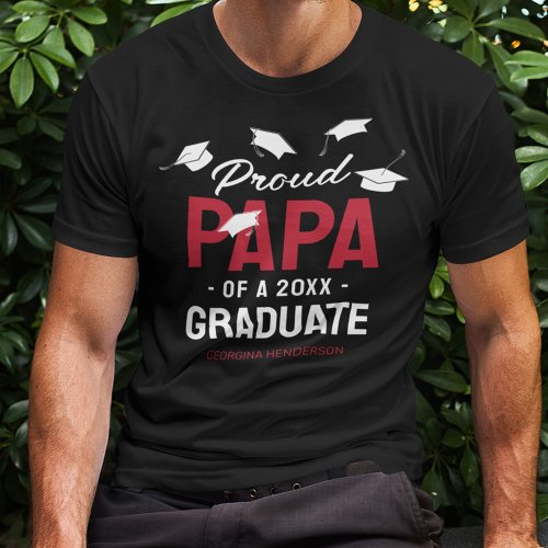 Black Red Proud Papa 2024 Graduate T_Shirt