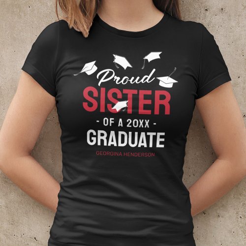 Black Red Proud Sister 2024 Graduate T_Shirt