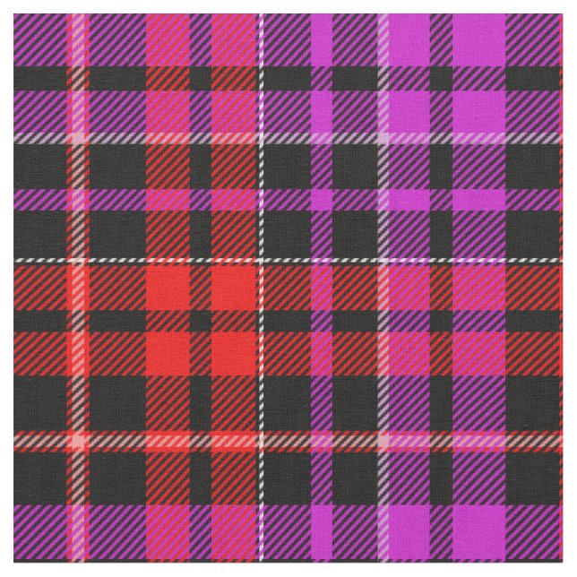 Black Red Purple Plaid Tartan Design  Fabric (Close Up)