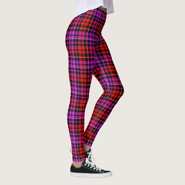 Black Red Purple Plaid Tartan Design  Leggings (Right)