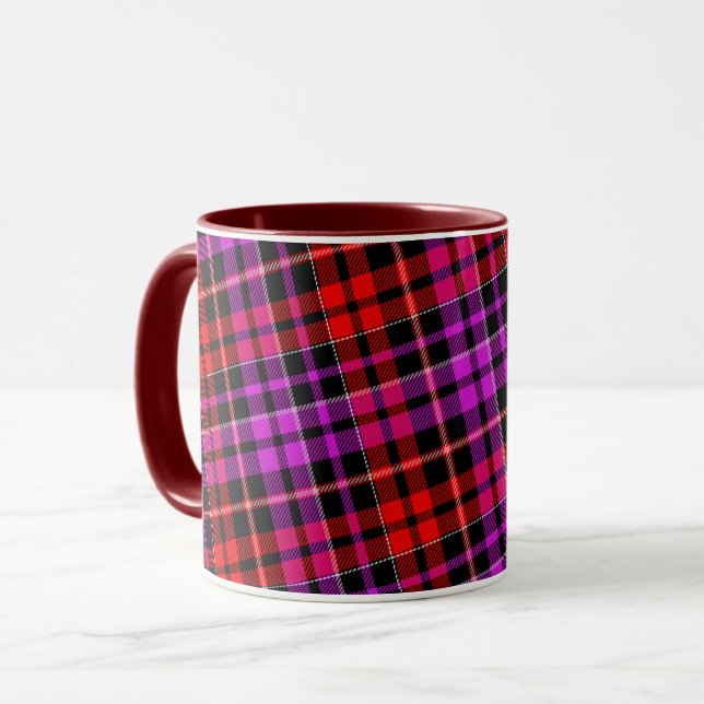 Black Red Purple Plaid Tartan Design  Mug (Front Left)