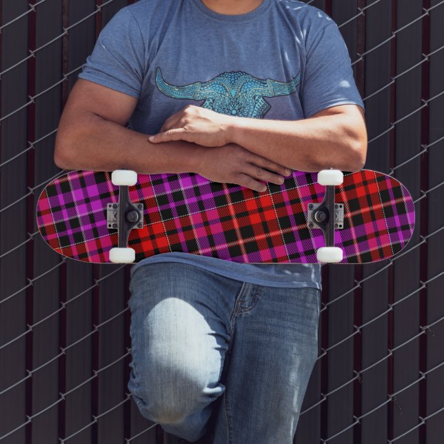 Black Red Purple Plaid Tartan Design  Skateboard (Outdoor 3)