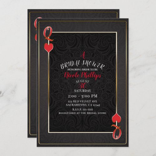 Black  Red Queen of Hearts Bridal Shower Invitation