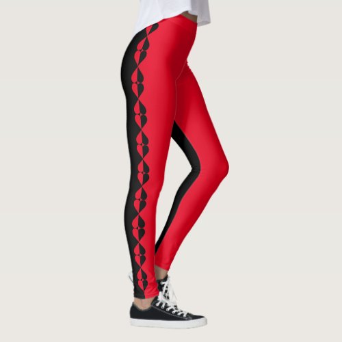 Black  Red Queen of Hearts Color Block Leggings