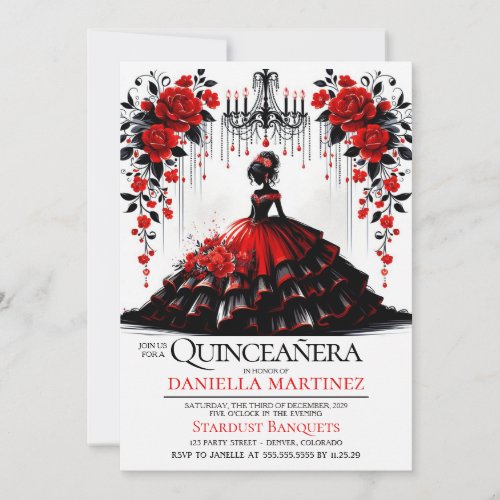 Black  Red Quinceaera Girl Invitation