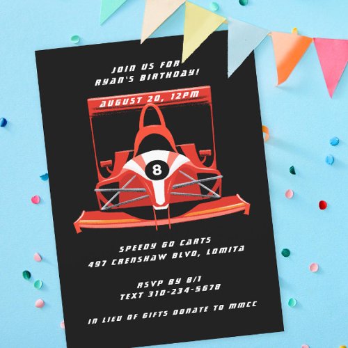 Black Red Race Car Birthday Party Invitation