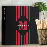 Black Red Racing Car Stripe 3 Ring Binder<br><div class="desc">From our monogram racer stripe collection</div>