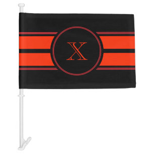 Black Red Racing Stripes Monogram Car Flag