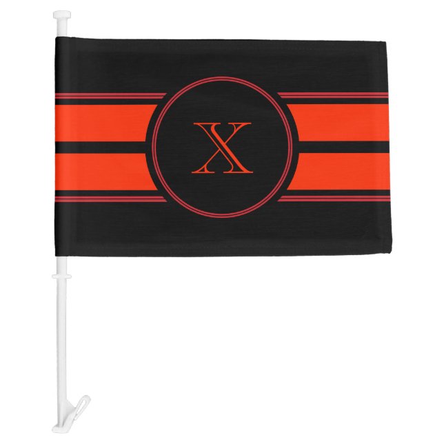Black Red Racing Stripes Monogram Car Flag (Front)