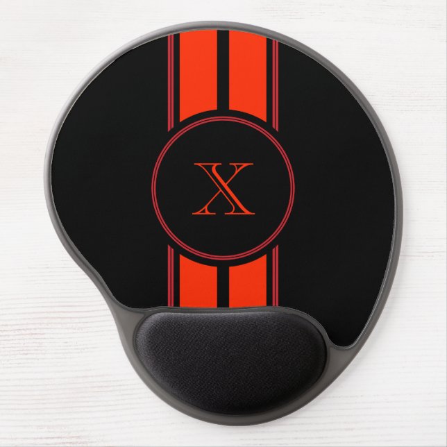 Black Red Racing Stripes Monogram Gel Mouse Pad (Front)