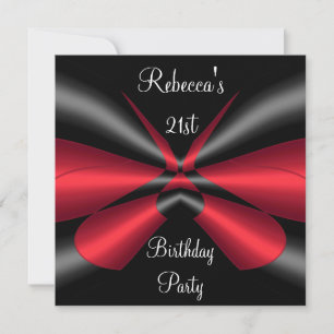 Black Red Ribbon 21st Elegant Birthday Party Invitation