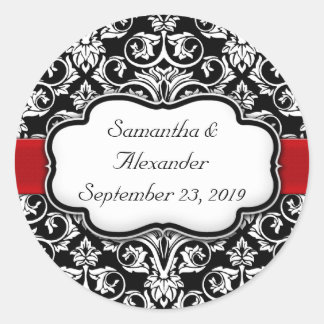 Black/Red Ribbon Damask Wedding Envelope Seal