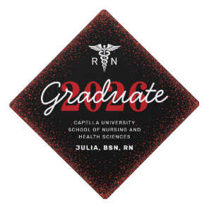 Black Red RN Nursing School Class Graduation Cap