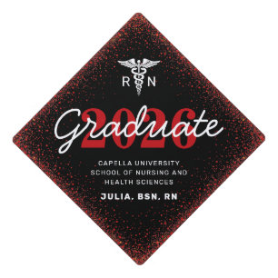 Black Red RN Nursing School Class Graduation Cap