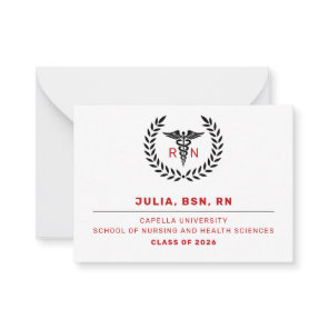 Black Red RN Nursing School Class Graduation Note Card