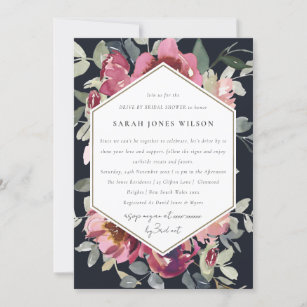 BLACK RED ROSE FLORA DRIVE BY BRIDAL SHOWER INVITE