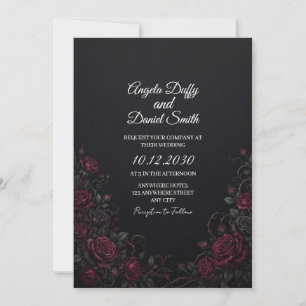Black Red Rose Wedding Invitation