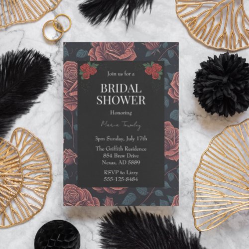 Black Red Roses Floral Bridal Shower Invitation