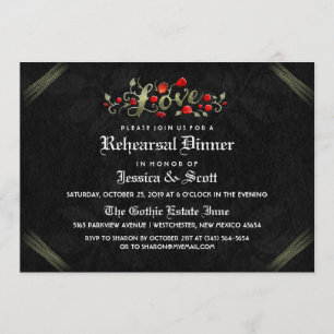 Black & Red Roses Gothic Wedding Rehearsal Invite