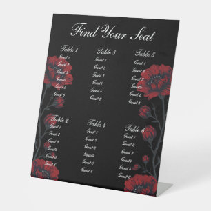 Black & Red Roses Gothic Wedding Seating Chart Pedestal Sign