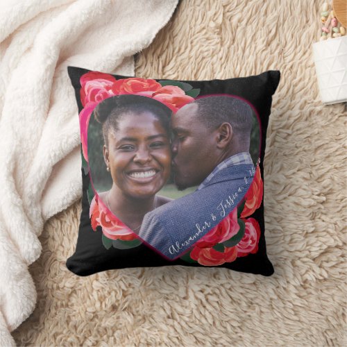 Black Red Roses Romantic Valentines Photo Pillow