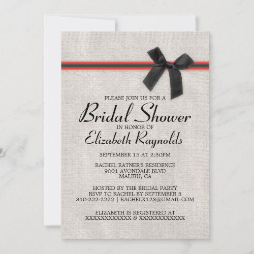 Black Red Rustic Burlap Bridal Shower Invitations
