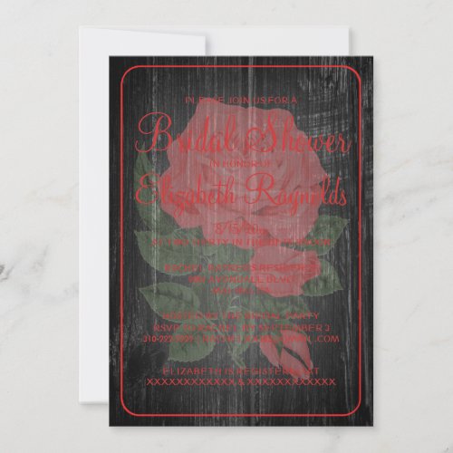 Black Red Rustic Floral Bridal Shower Invitations