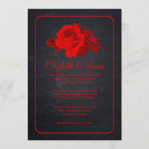 Black & Red Rustic Floral Wedding Invitations