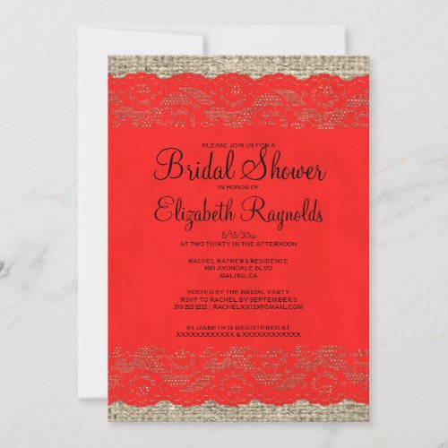Black &amp; Red Rustic Lace Bridal Shower Invitations