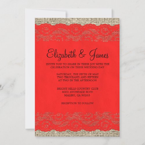 Black &amp; Red Rustic Lace Wedding Invitations
