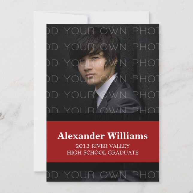 Black/Red School Color Stripes Grad Invite (Front)