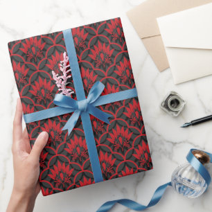 Black red seamless vintage damask pattern wrapping paper