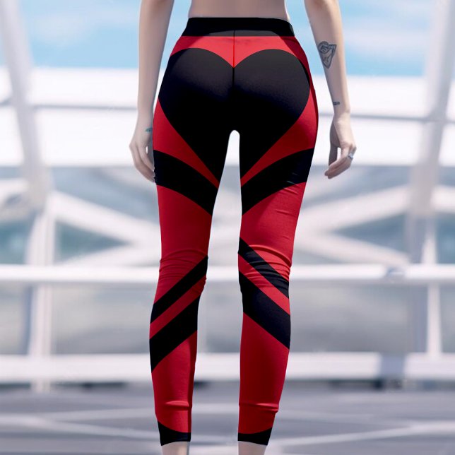 Black & Red Sexy Heart Booty Cute Gym Valentine Leggings (Black & Red Sexy Heart Booty Cute Gym Valentine Leggings)