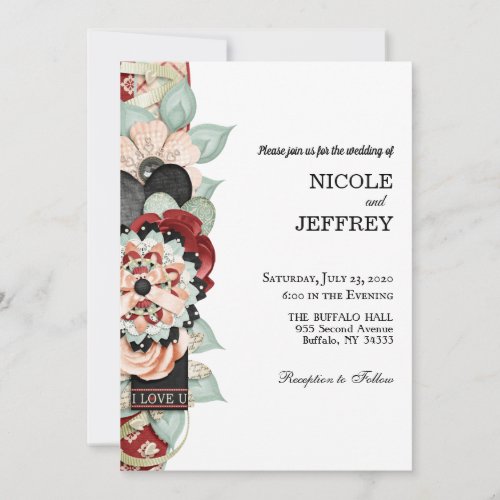 Black Red Shabby Chic Custom Wedding Invitation