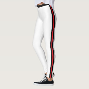 Black Red Side Stripe White Leggings - Your Colors