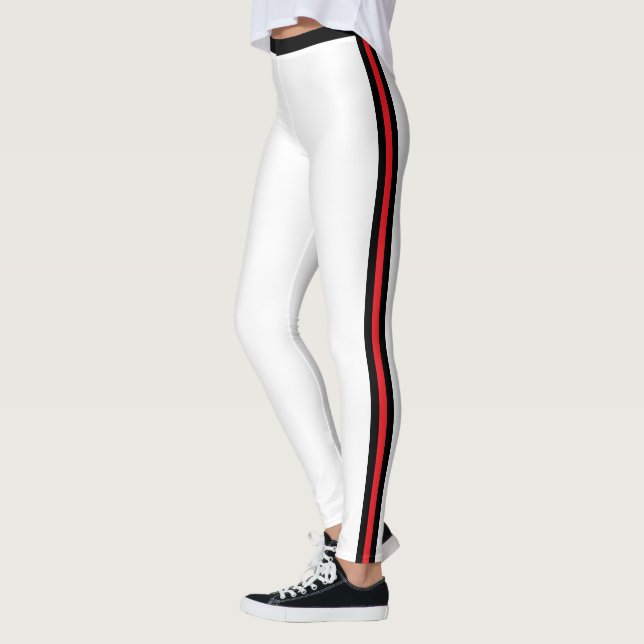 Black Red Side Stripe White Leggings - Your Colors (Left)