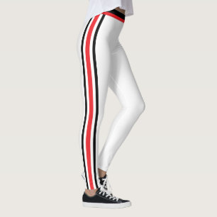 Black Red Side Stripe White Leggings - Your Colors