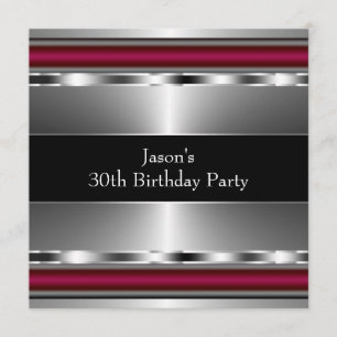 Black Red Silver Mans 30th Birthday Party Invitation